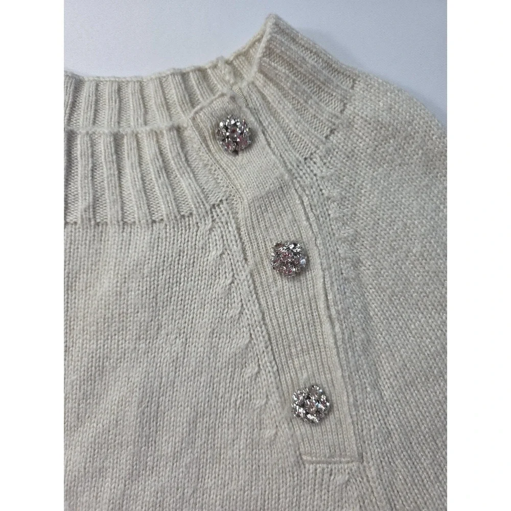J.Crew Sweater Small Ivory Nylon Lambswool Blend Button Shoulder Knit